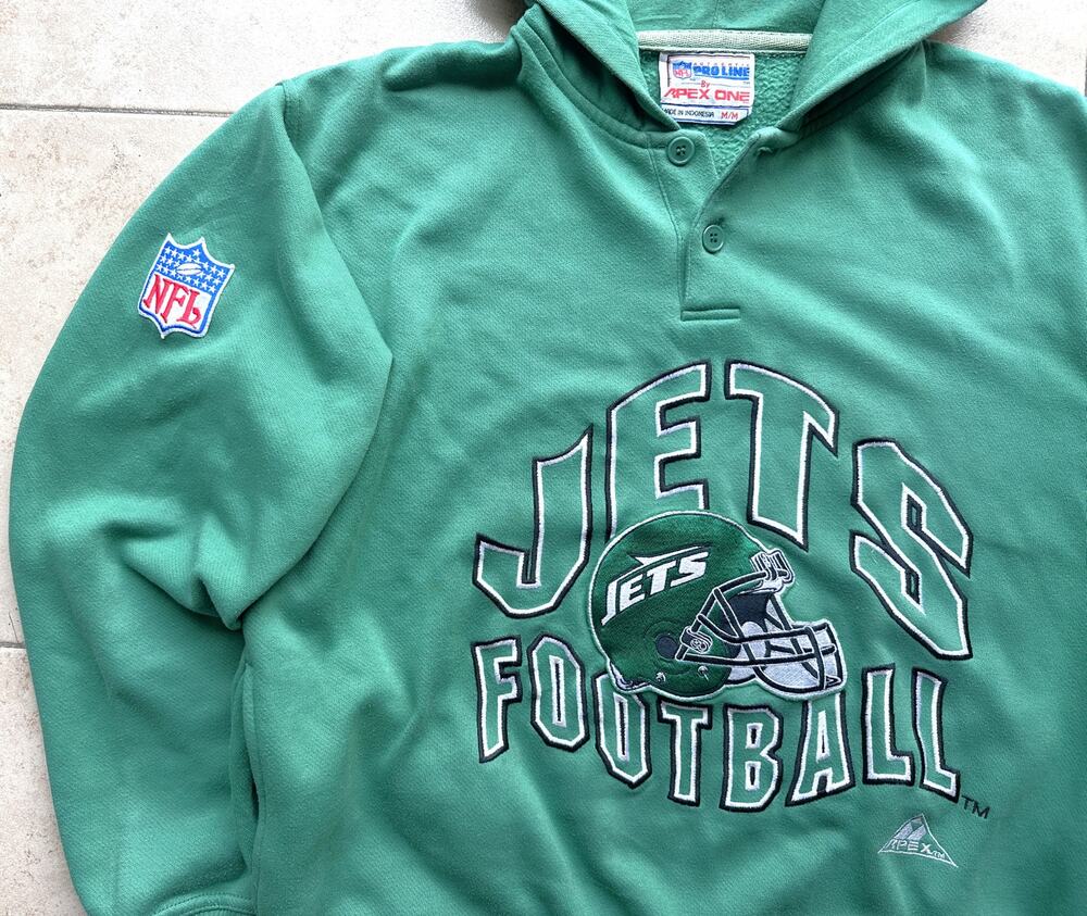 New York Jets 90s APEX hoodie HELMET sweatshirt M kelly NFL Pro football vintage